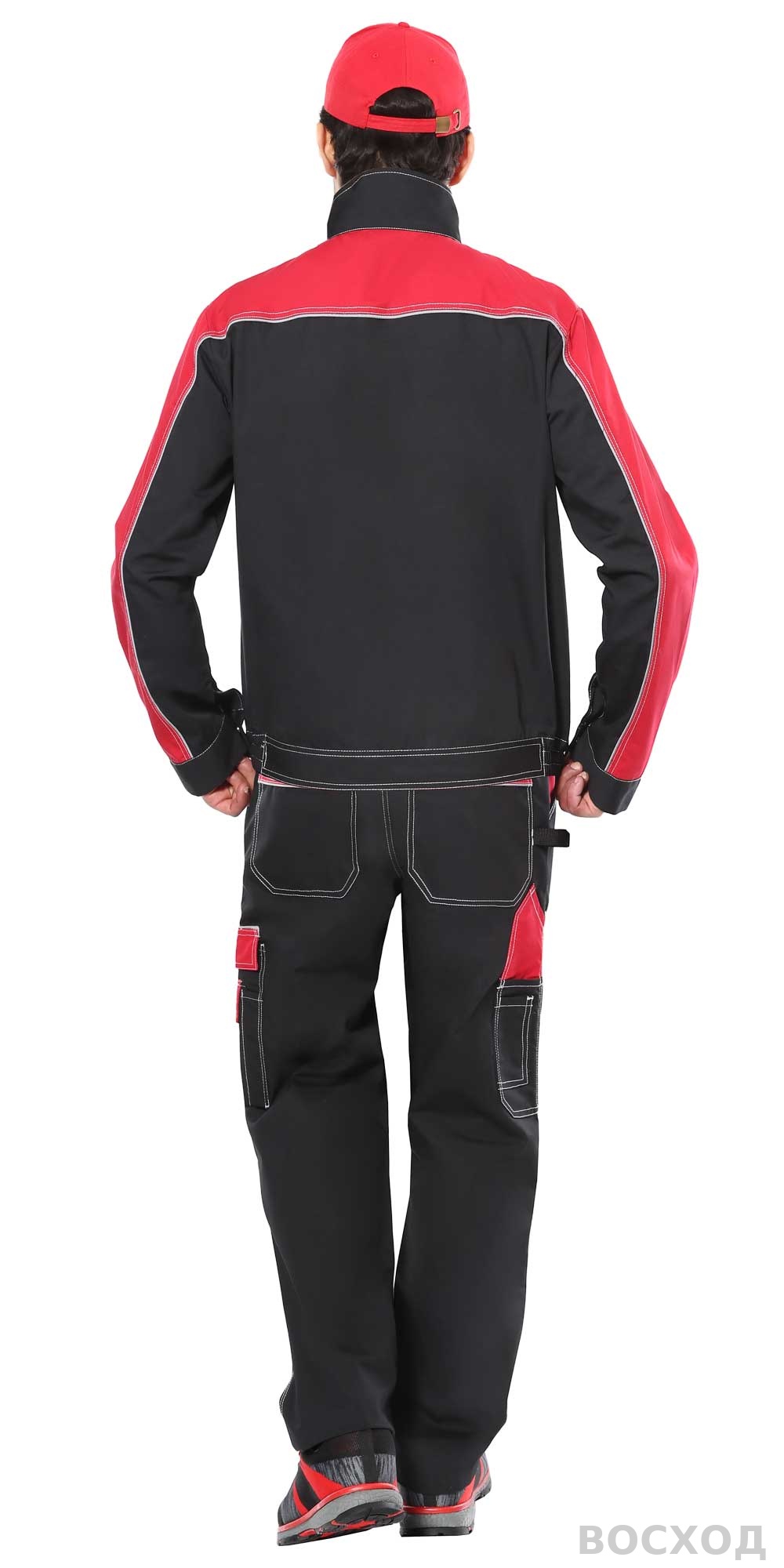 Костюм СИРИУС-АГАТ куртка, п/к черный с красным пл. 260 г/кв.м. ВО отделка