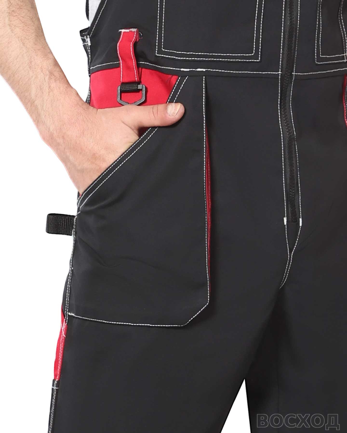 Костюм СИРИУС-АГАТ куртка, п/к черный с красным пл. 260 г/кв.м. ВО отделка