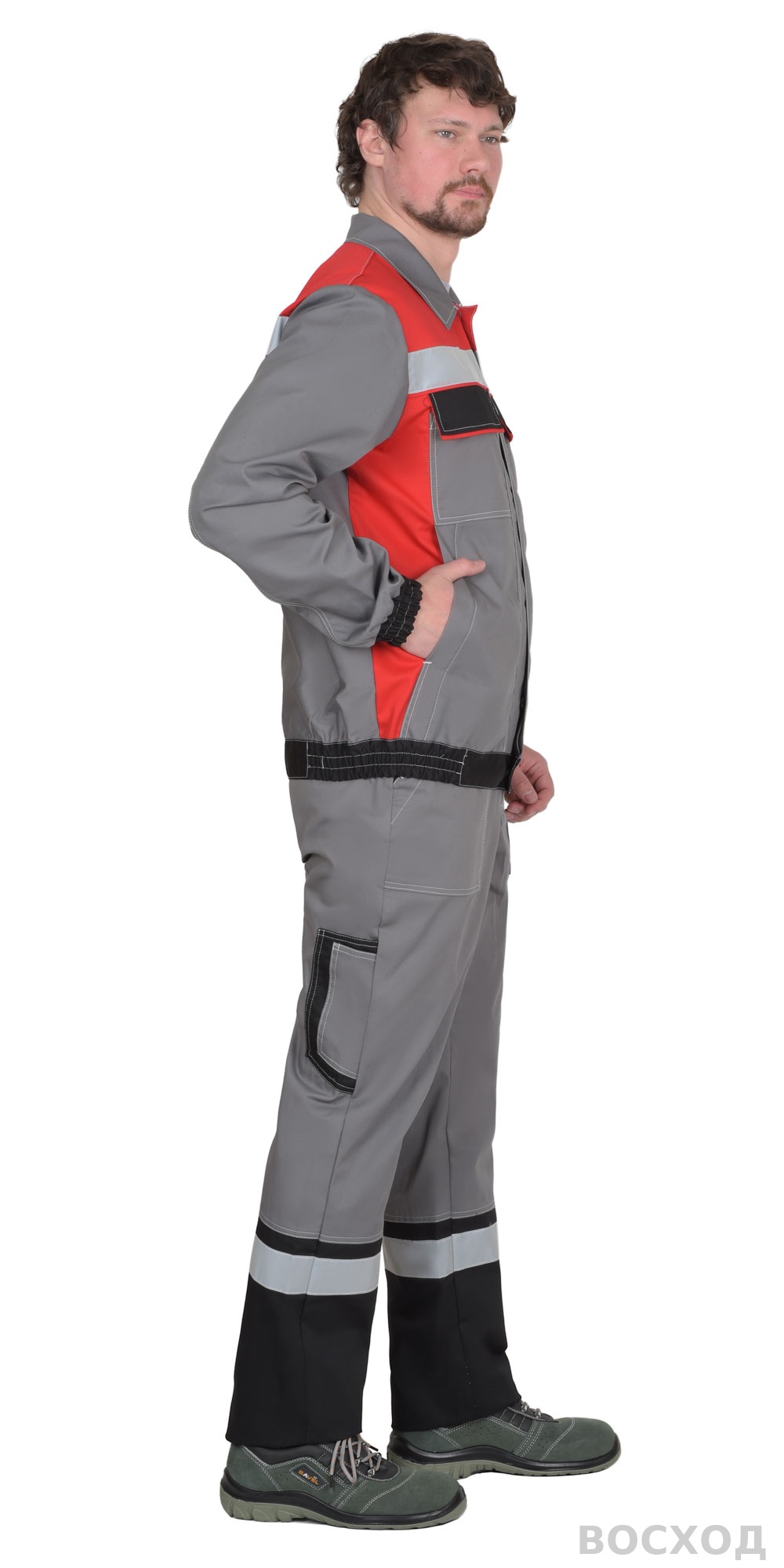 Костюм СИРИУС-МАСТЕР летний, куртка короткая, брюки, средне- с красным с СОП