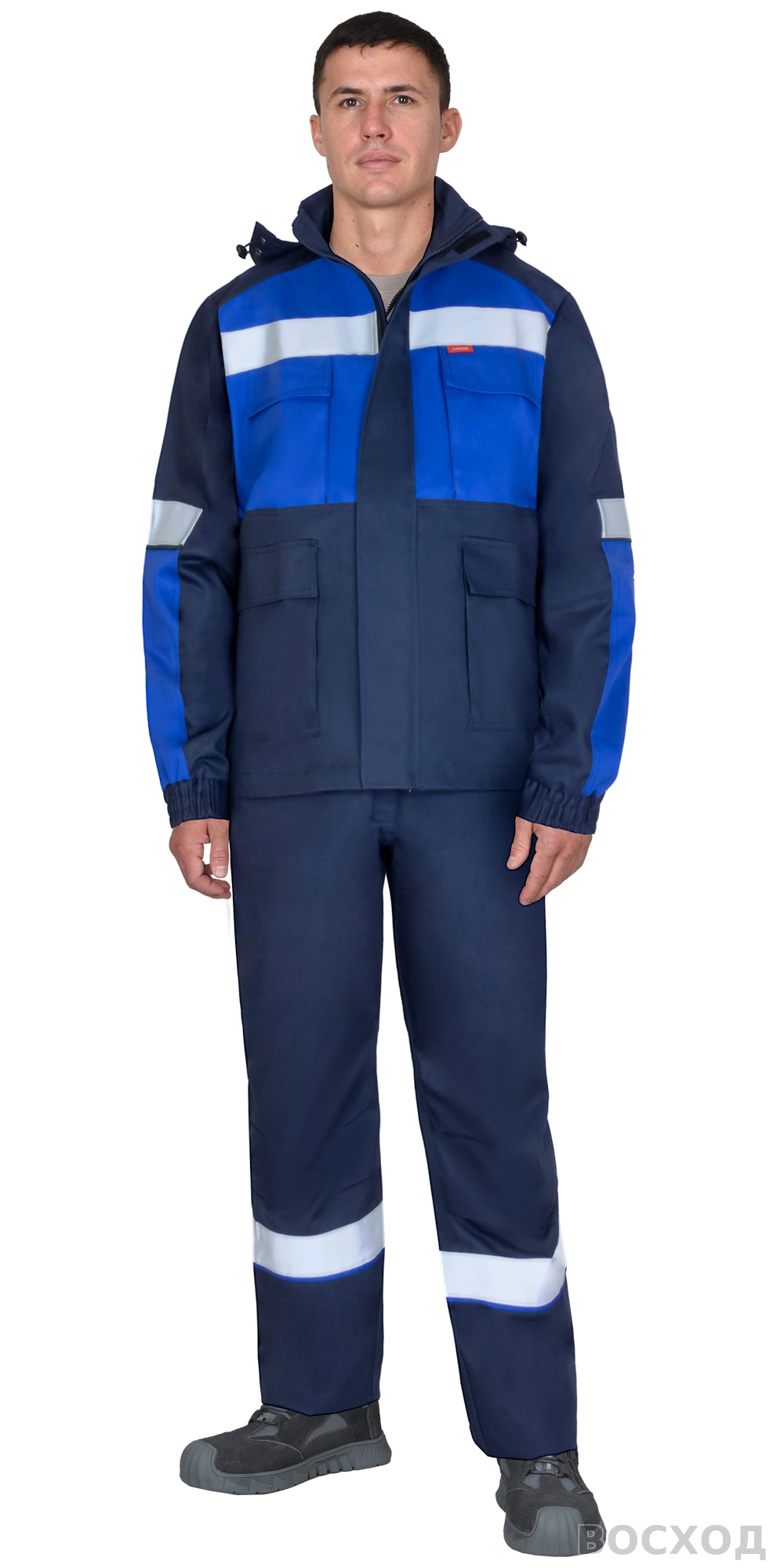 Костюм СИРИУС-ПЕТРОЛ куртка, п/к, темно- с васильковым и СОП, антистат 260 г/кв., ОП, НМВО