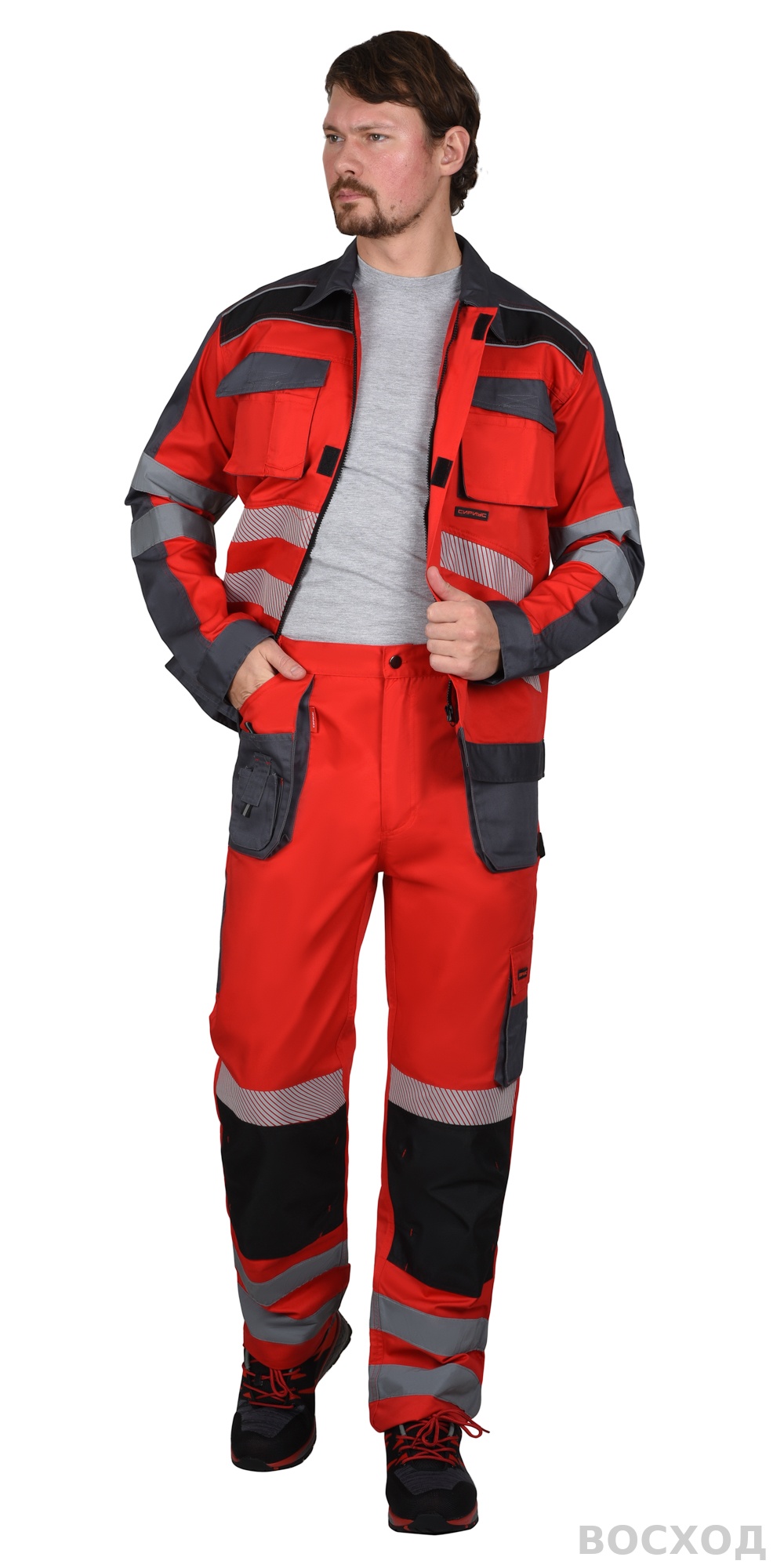 Костюм СИРИУС-АТОМ куртка, брюки с серым