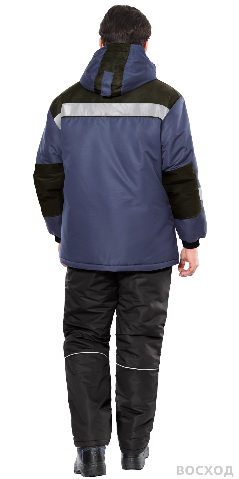 Куртка СИРИУС-КОМФОРТ зимняя, удлиненная темно-синяя с черным и СОП