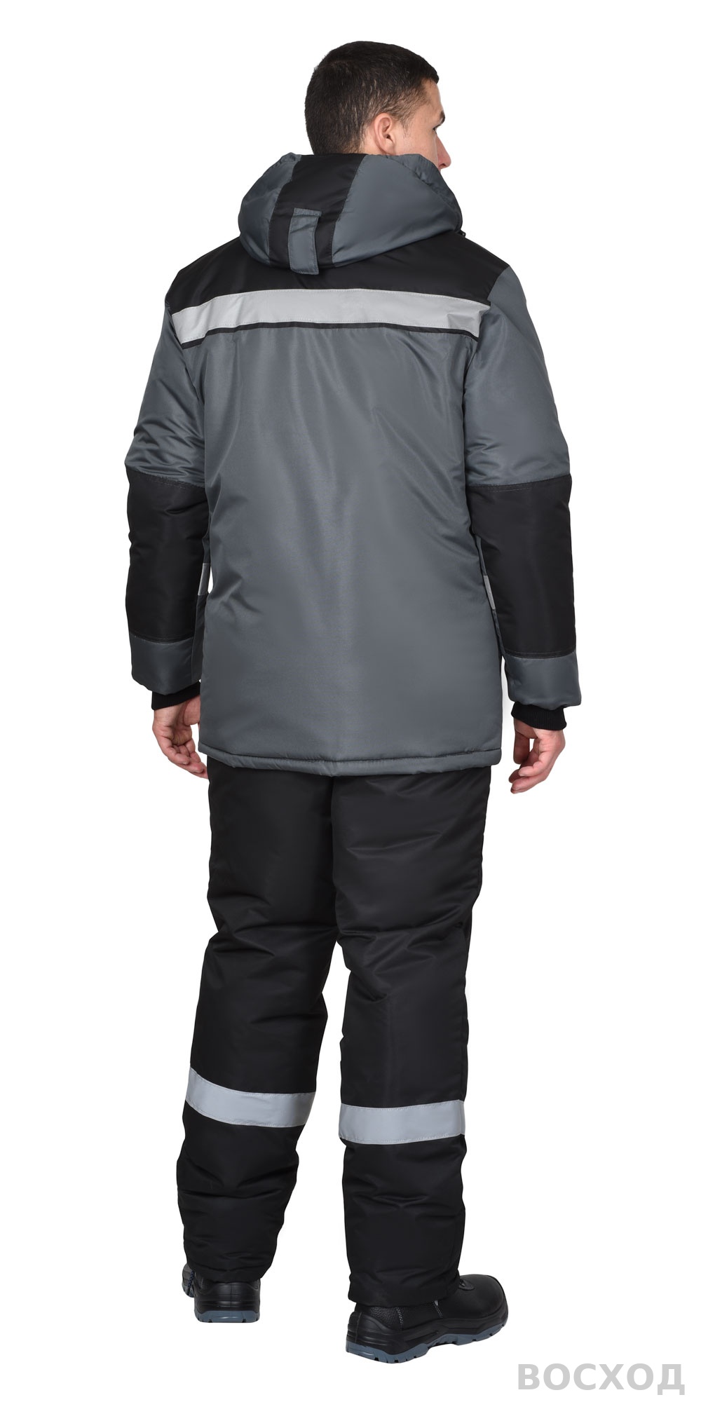 Куртка СИРИУС-КОМФОРТ зимняя, удлиненная темно-серая с черным и СОП