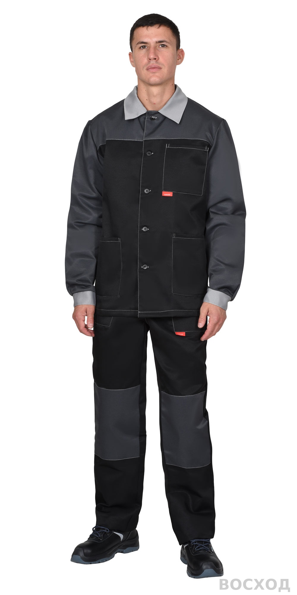 Костюм СИРИУС-АСПЕКТ куртка длин., брюки, черный с темно-серым и светло-серой отделкой