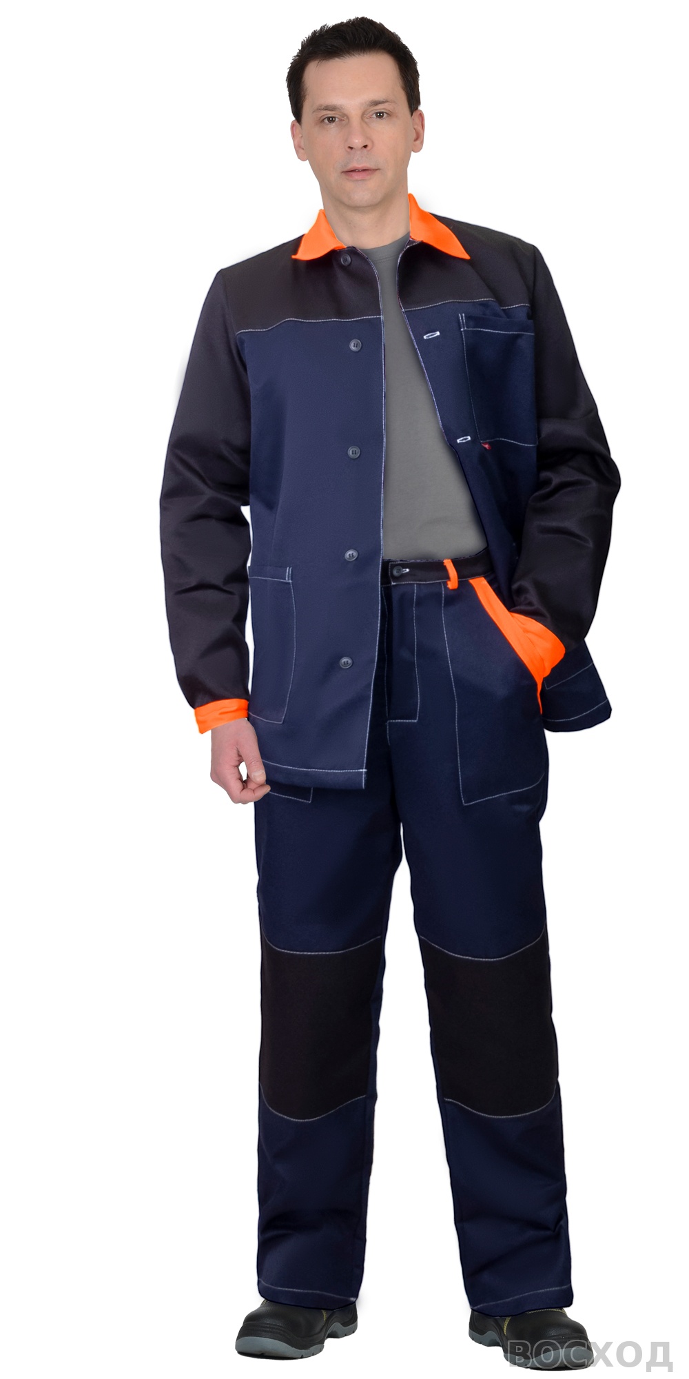 Костюм СИРИУС-АСПЕКТ куртка длин., брюки, с черным и оранжевой отделкой