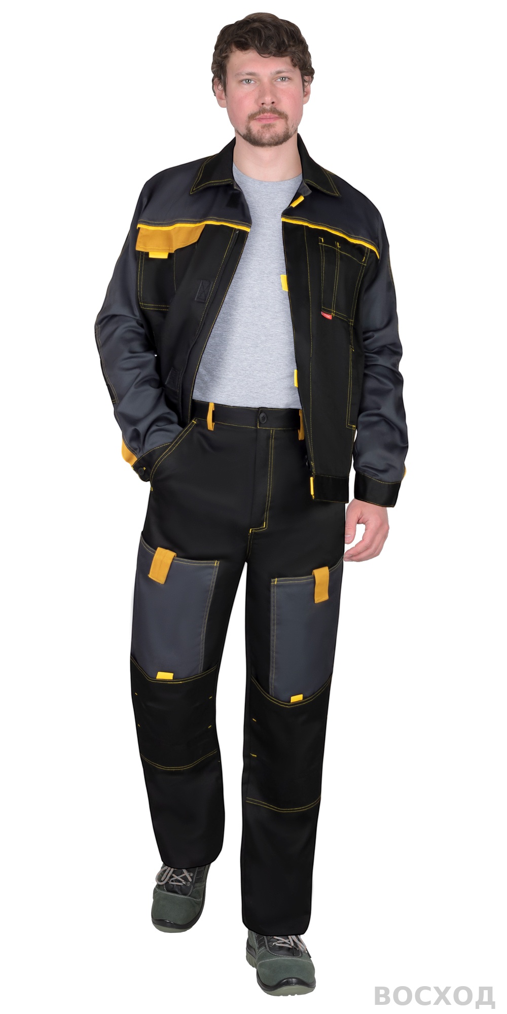 Костюм СИРИУС-ФАВОРИТ куртка, брюки, черный с темно-серым