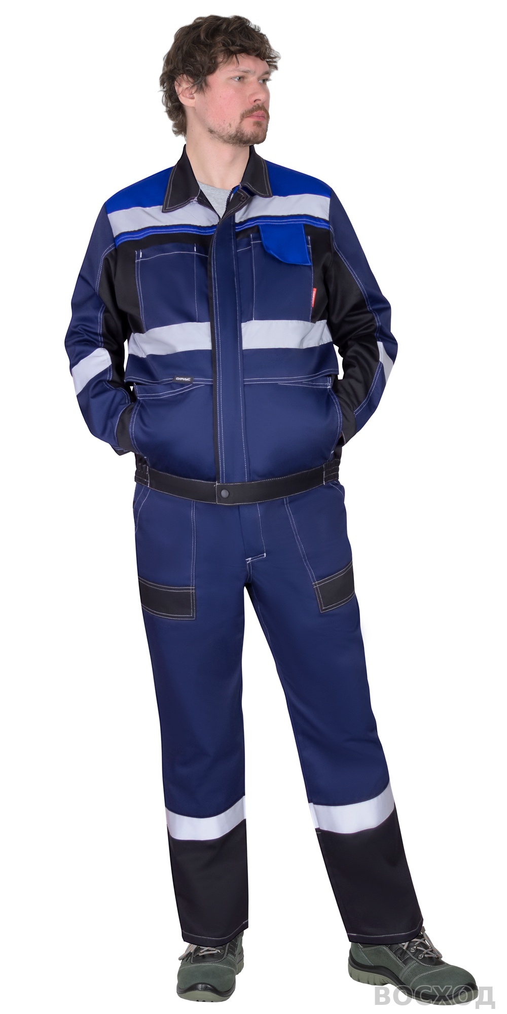 Костюм СИРИУС-ВИВАТ куртка, п/к, темно- с черным, васильковым и СОП