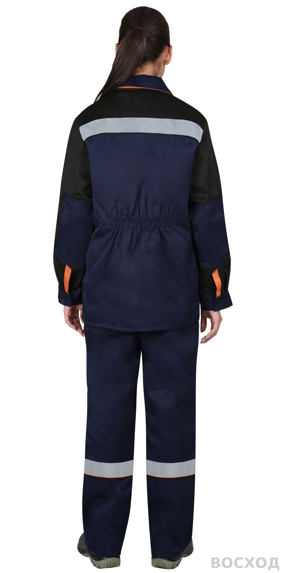 Костюм СИРИУС-УДАРНИЦА женский, куртка, п/к, темно- с черным с оранжевой отделкой и СОП