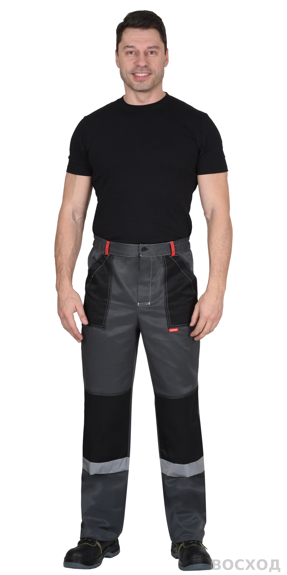 Костюм СИРИУС-ЛИГОР-2 куртка короткая, брюки, темно- с красным и черным, СОП