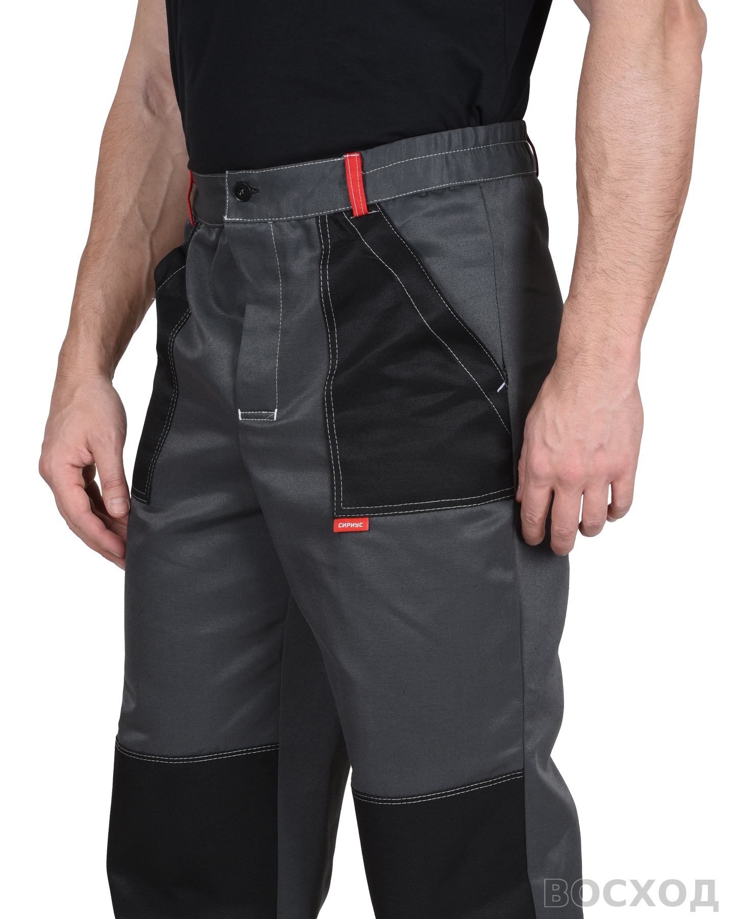 Костюм СИРИУС-ЛИГОР-2 куртка короткая, брюки, темно- с красным и черным, СОП