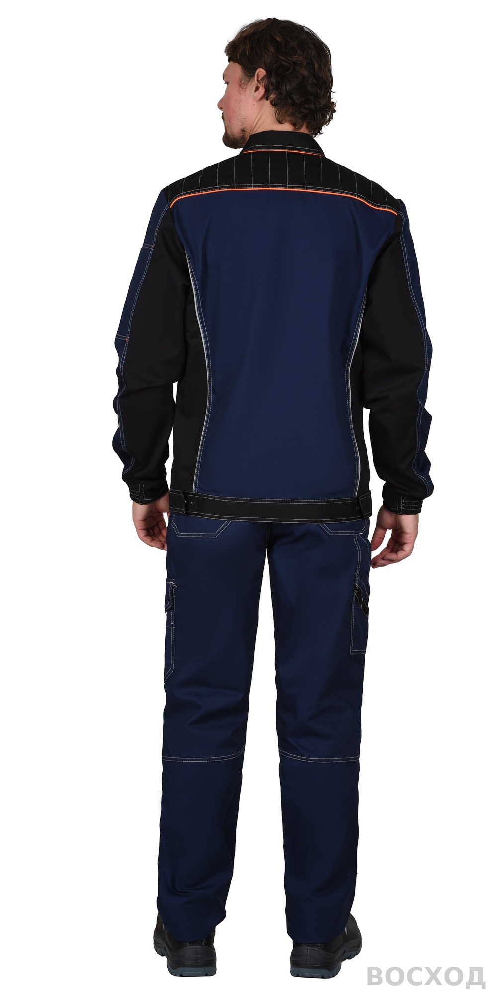 Костюм СИРИУС-ПРЕСТИЖ куртка, брюки, с черным и оранжевой отделкой