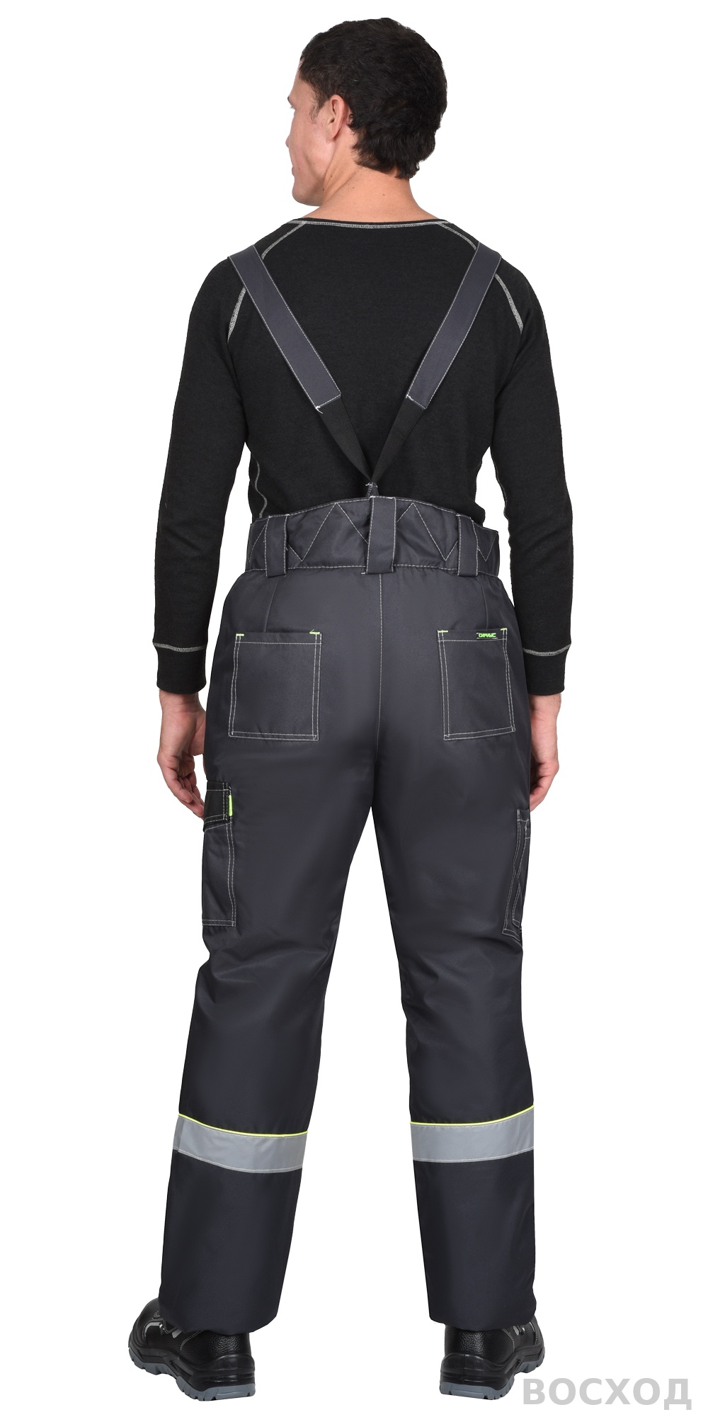 Костюм СИРИУС-ХОВАРД-М зимний, куртка длинная, брюки, темно- с черным, лимонной отделкой и СОП