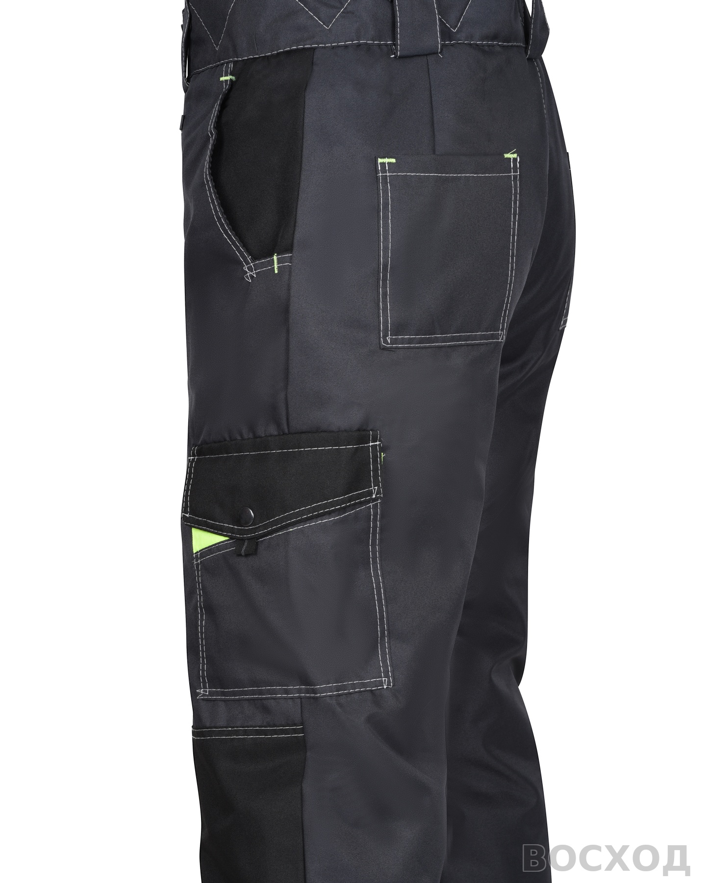 Костюм СИРИУС-ХОВАРД-М зимний, куртка длинная, брюки, темно- с черным, лимонной отделкой и СОП