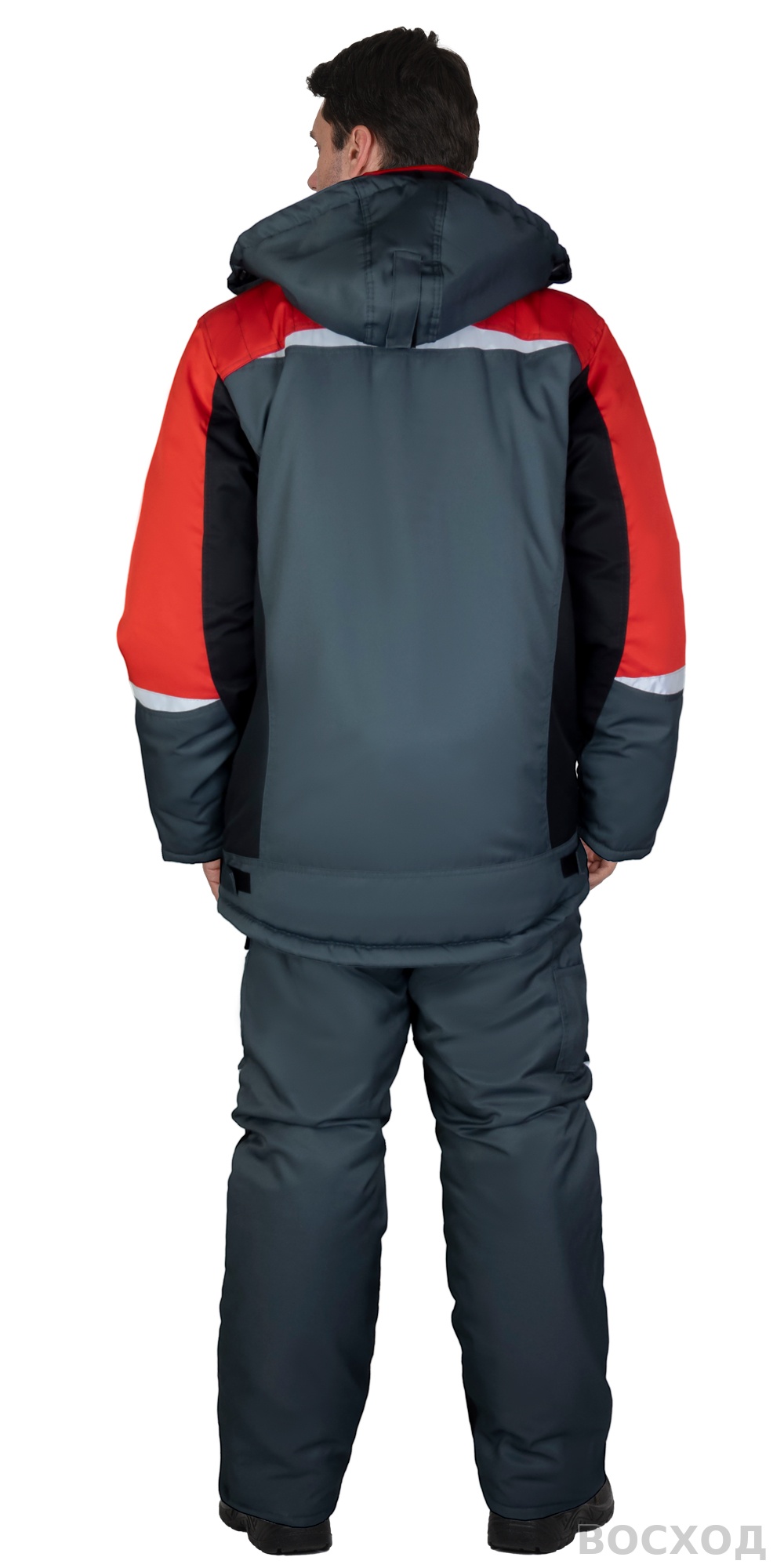 Костюм СИРИУС-ФАВОРИТ-МЕГА-РОСС зимний, куртка дл., п/к, тёмно- с красным, чёрным и СОП