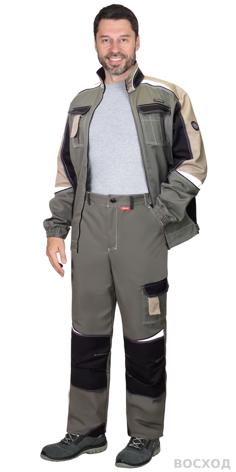 Костюм СИРИУС-КАСПИЙ куртка, брюки, с черным и песочным, СОП