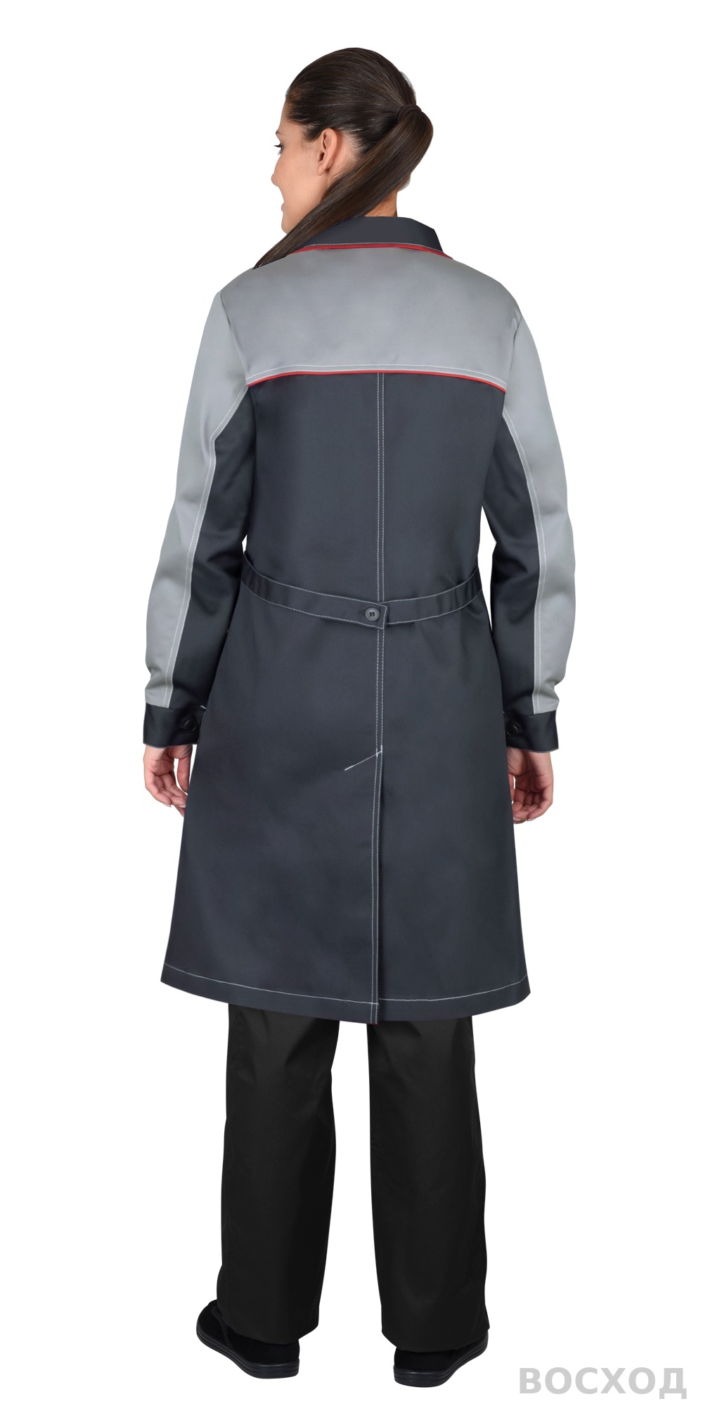 Халат СИРИУС-ИРИНА женский, тёмно- со светло-серым и красным кантом