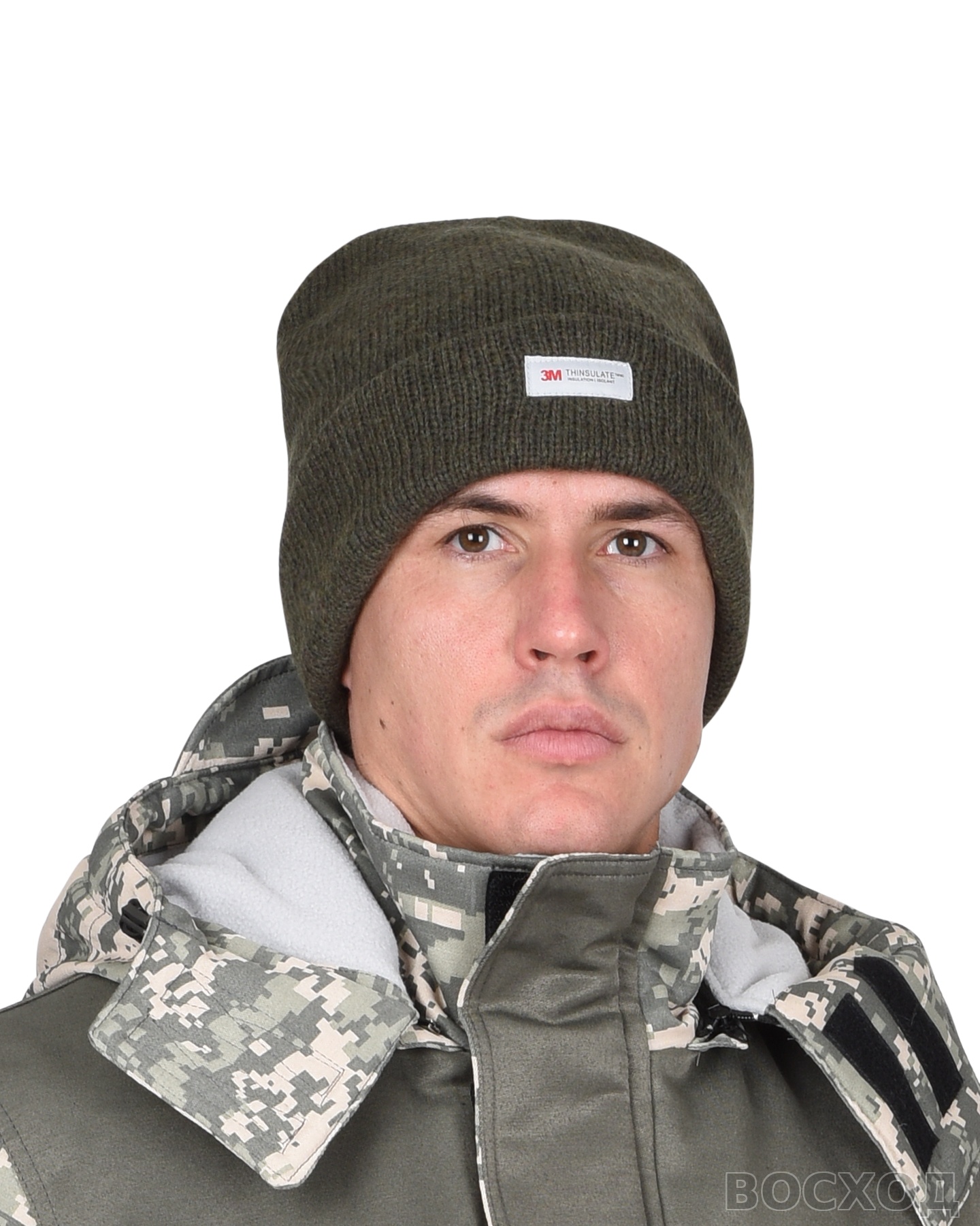 Шапка трикотажная темно-зеленая СИРИУС Юка с утеплителем Тинсулейт (х12х120)