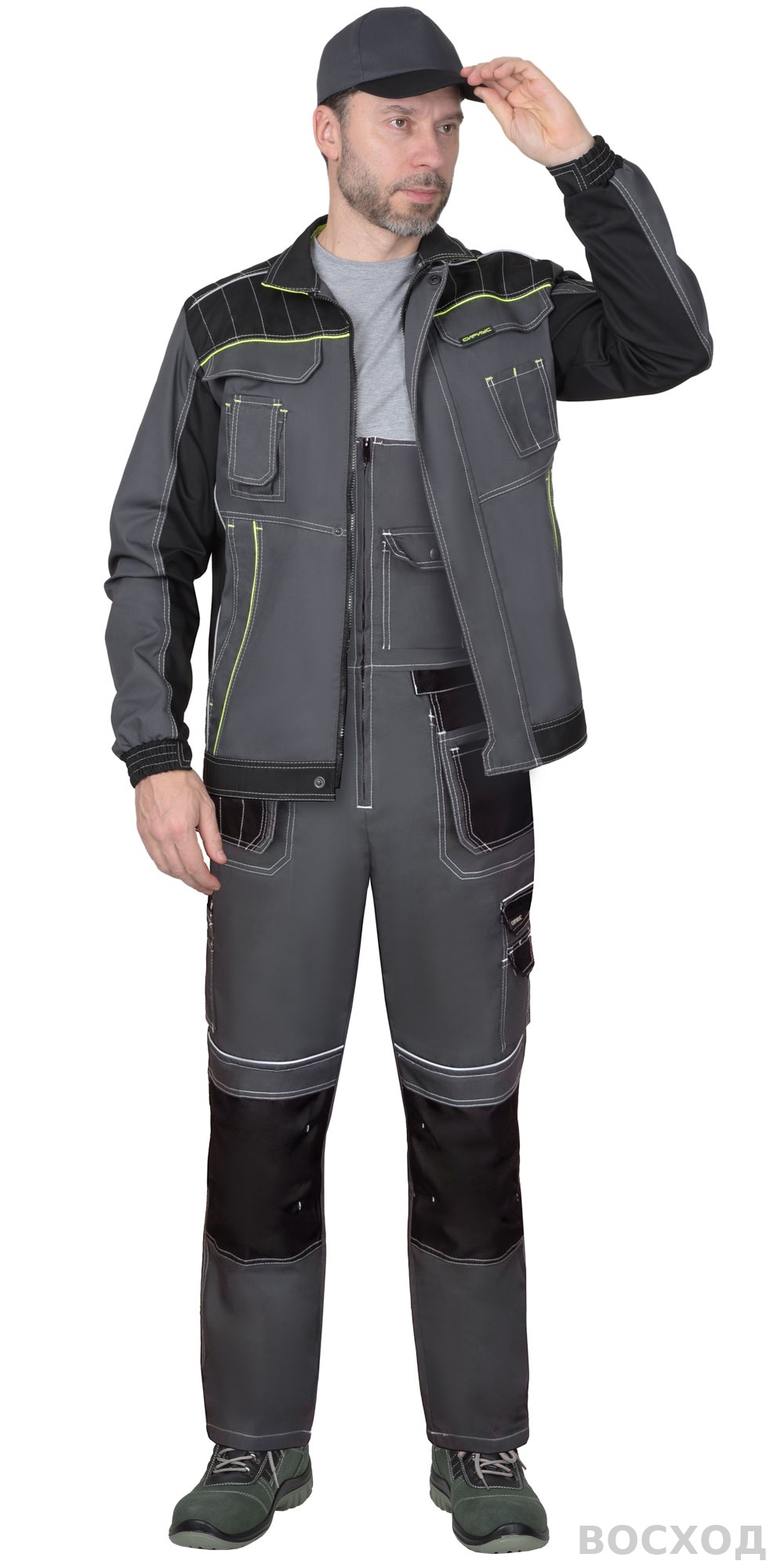 Костюм СИРИУС-ПРЕСТИЖ-Л куртка, п/к, темно- с черным и лимонным кантом