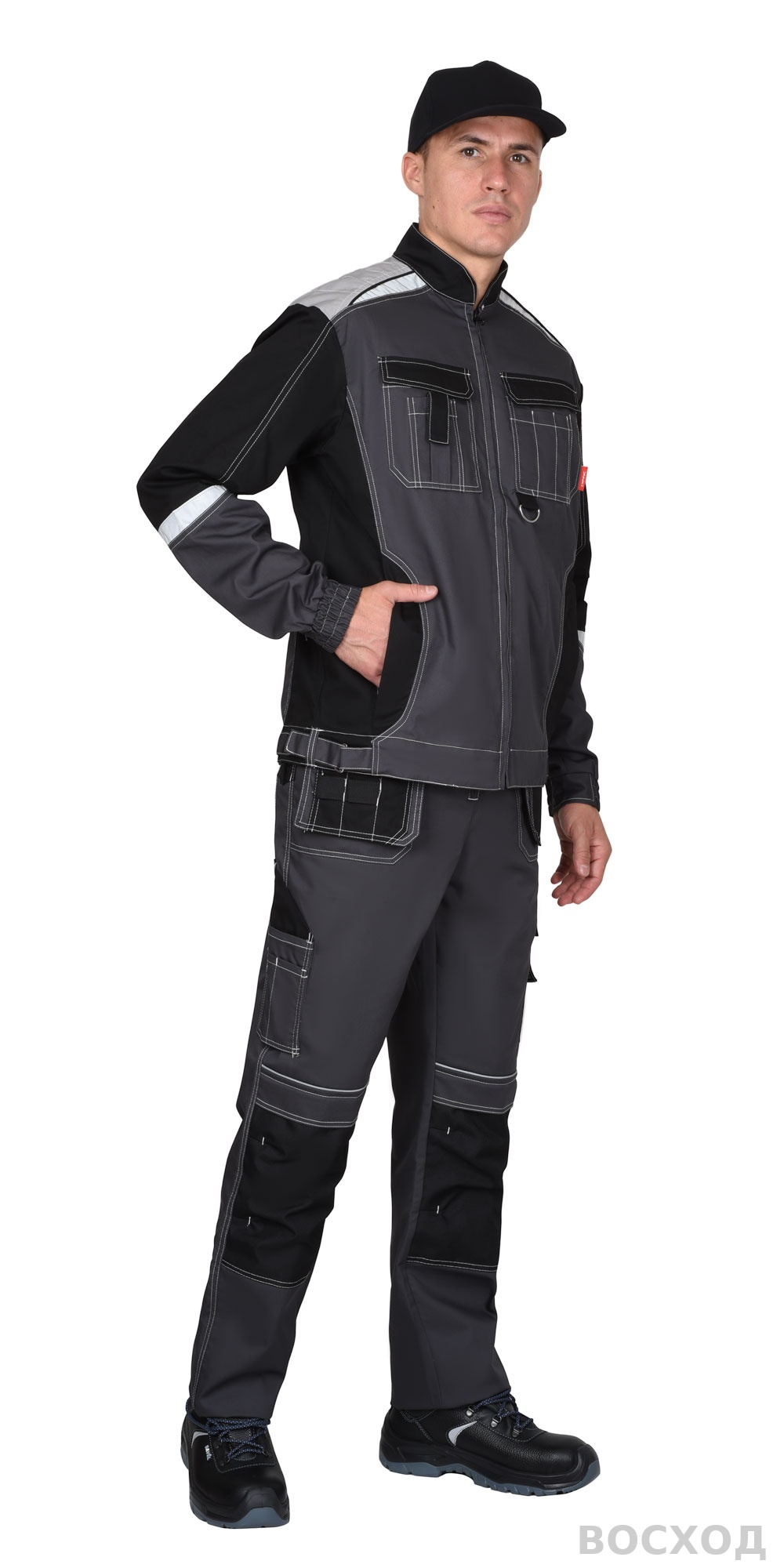 Костюм СИРИУС-МЕГА-ПРЕСТИЖ-Л куртка, п/к, темно- с черным