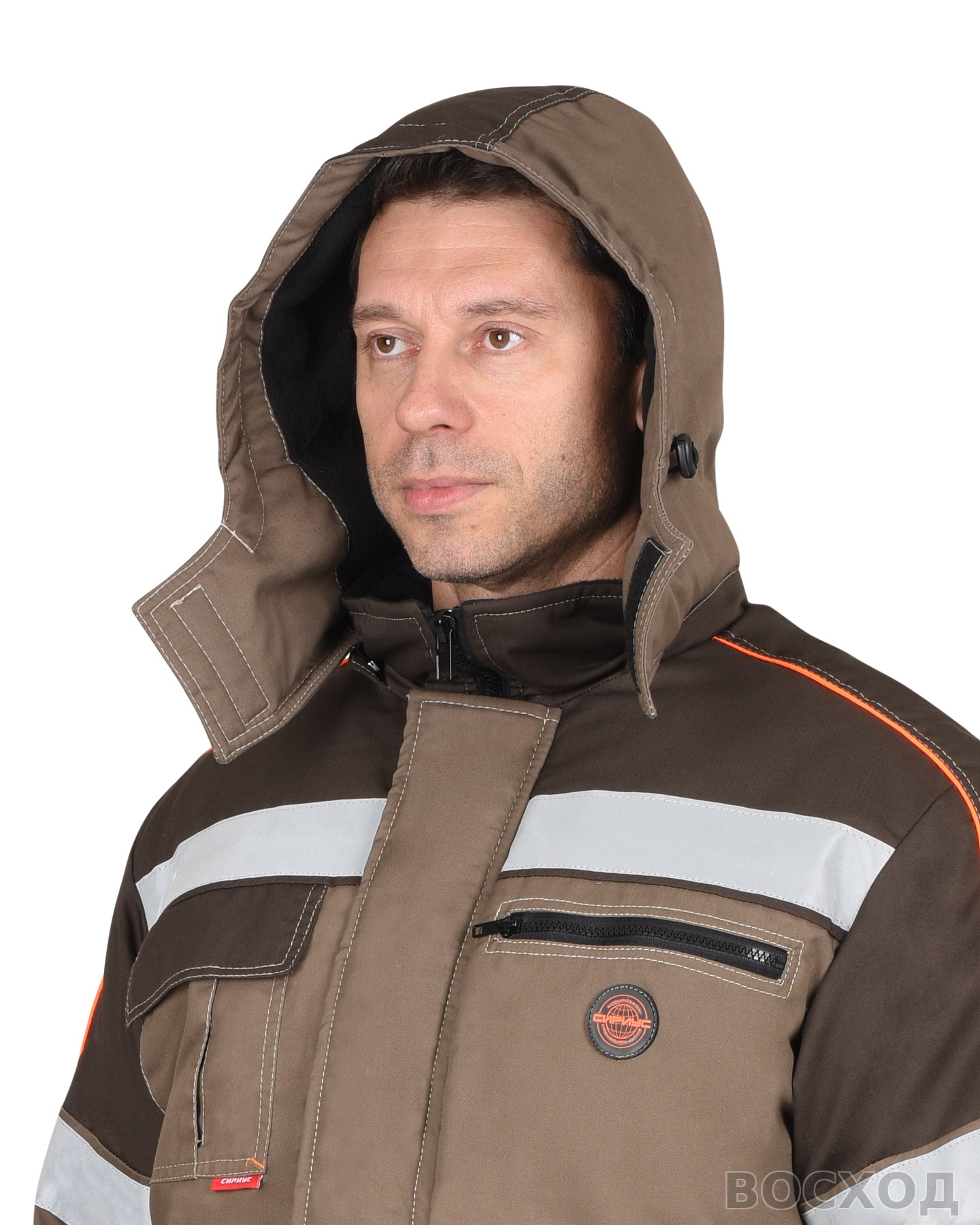 Костюм СИРИУС-РОДОС-РОСС зимний, куртка, брюки, светло- с тёмно-коричневым и СОП