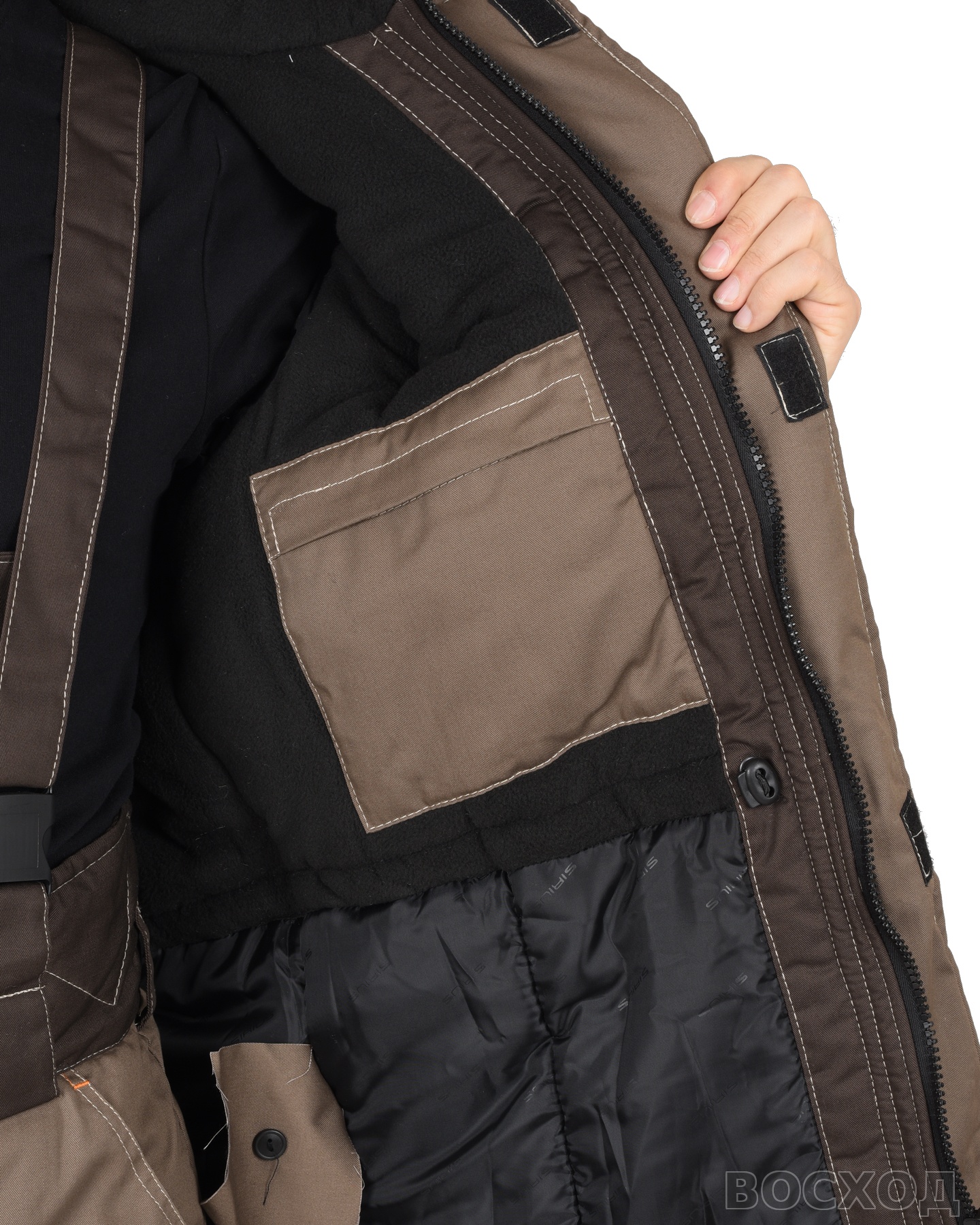 Костюм СИРИУС-РОДОС-РОСС зимний, куртка, брюки, светло- с тёмно-коричневым и СОП