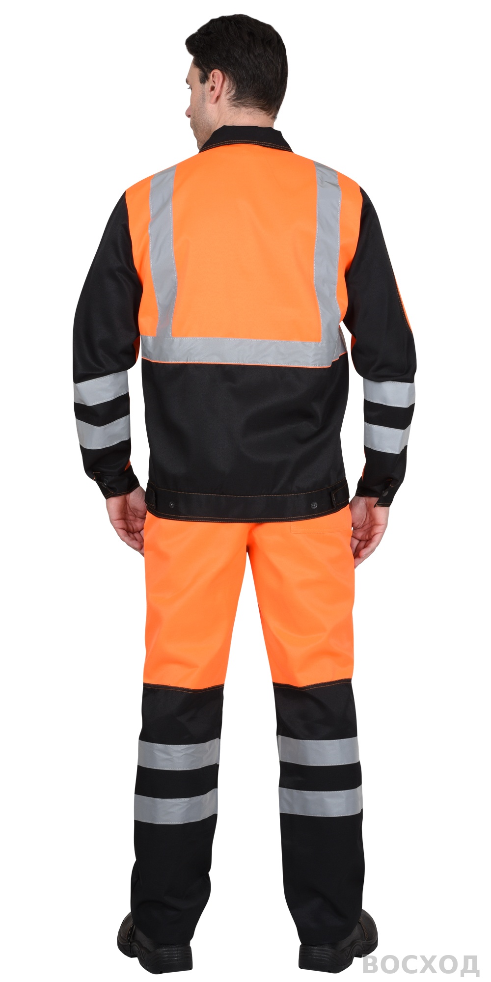 Костюм СИРИУС-МАГИСТРАЛЬ-ЛЮКС куртка кор. с бейджем, брюки, с чёрным и СОП