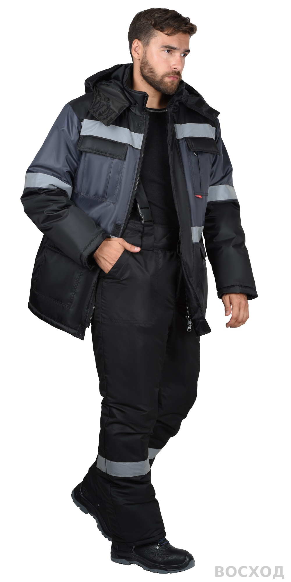 Костюм СИРИУС-ТЕРМИНАЛ зимний, куртка, брюки черный с темно-серым и СОП