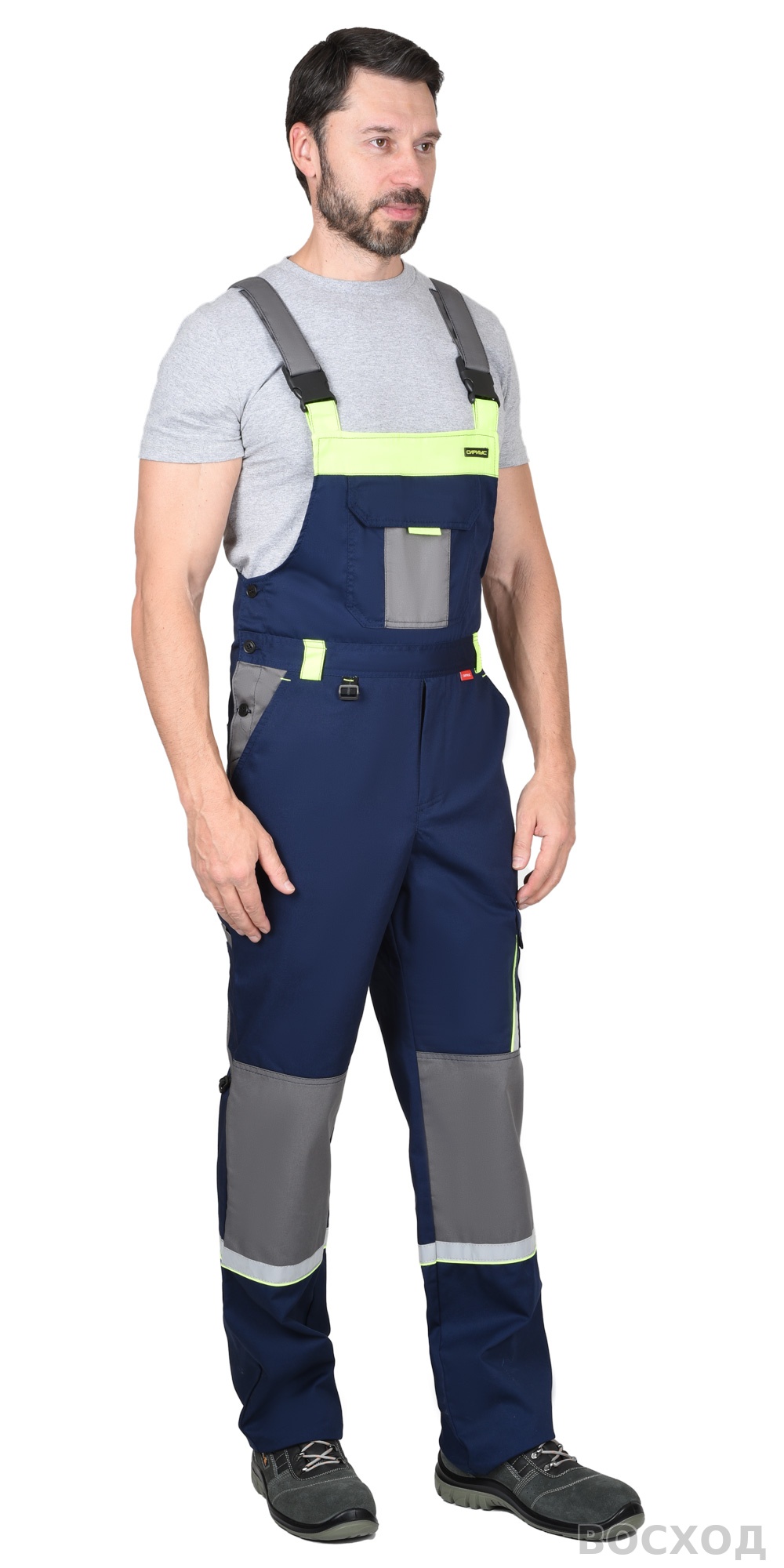 Костюм СИРИУС-СТАН куртка, п/к, со средне-серым и лимонной отделкой